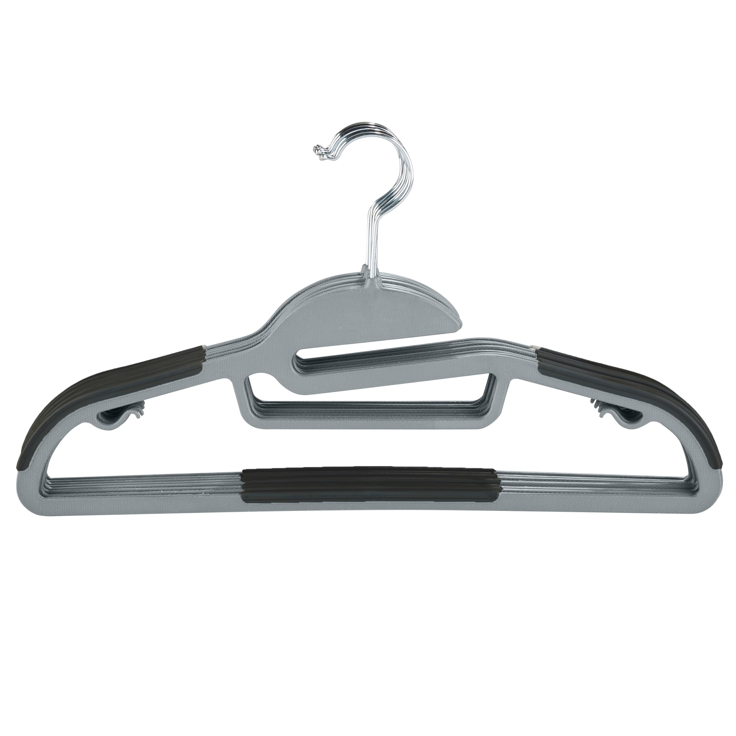 Simplify Razor Thin Hangers, S-Shape Collar Saver, Non-Slip Grip Design, ABS 80%+METAL 9.4%+TPR 10.6%, Light Grey, 8 Pack