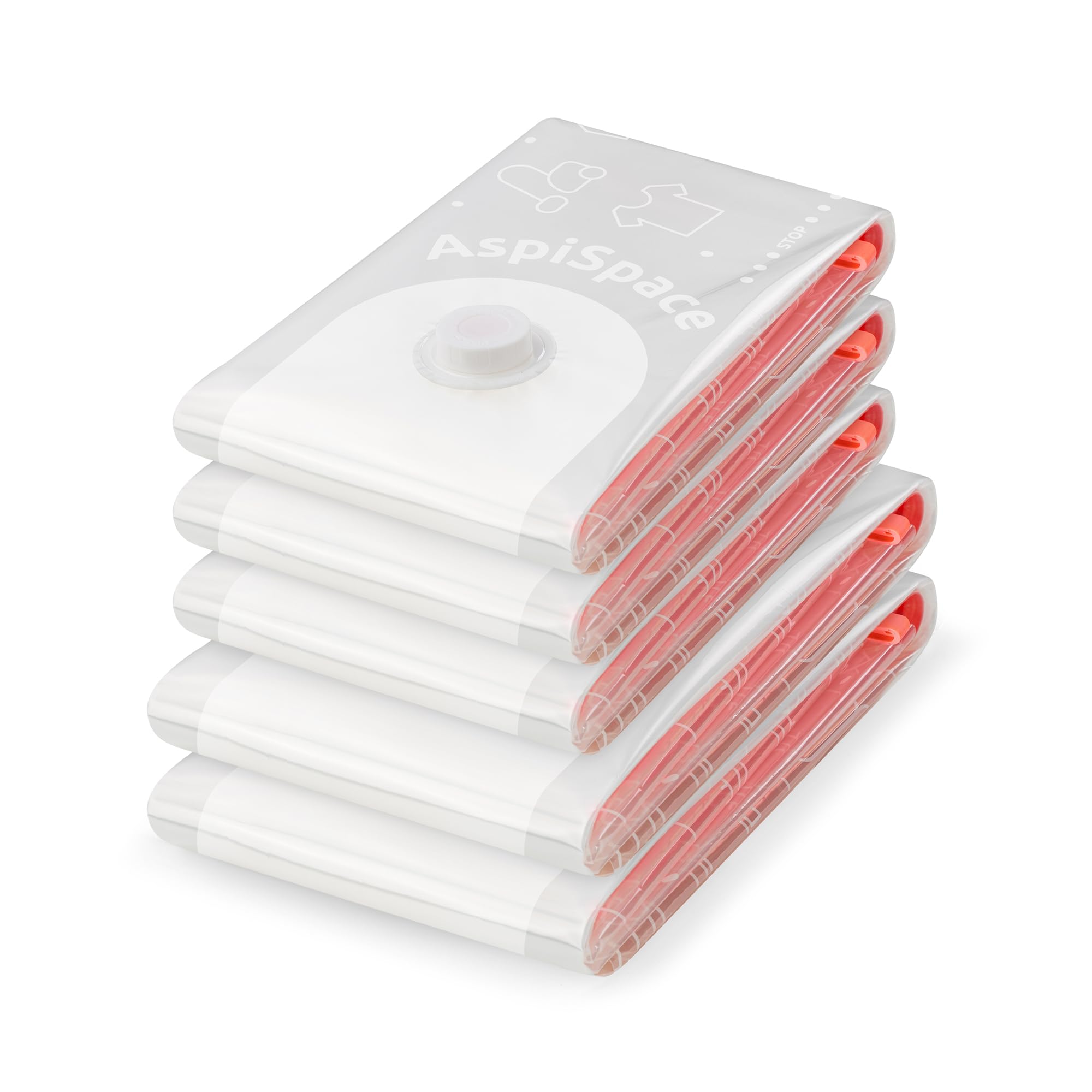 Compactor Aspispace Set of 5 Vacuum Compression Bags – 3X M (55X90 cm), 2X L (80X100 cm), Transparent, Reusable, Durable, Easy-to-Use