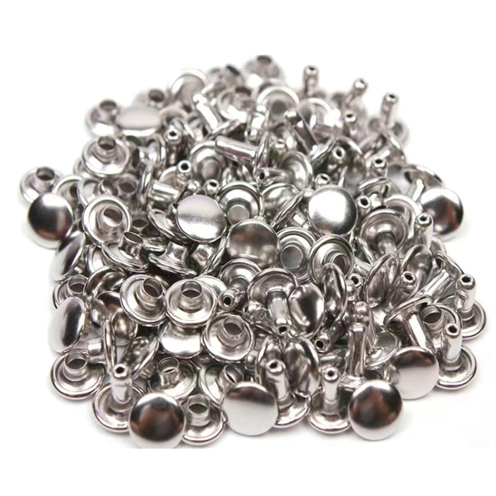 100 Pcs Leather Rivets, 10mm x 10mm Double Cap Rivets Metal Studs for Clothes Shoes Handbag Belts Crafts, Silver