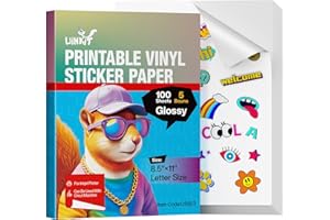 Uinkit 105 Sheets Premium Printable Vinyl Sticker Paper for Inkjet Printer Cricut,included 100Sheets Glossy and 5Sheets Clear