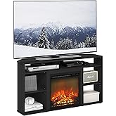 Furinno Jensen Corner TV Stand with Fireplace for TV up to 55 Inches, Americano