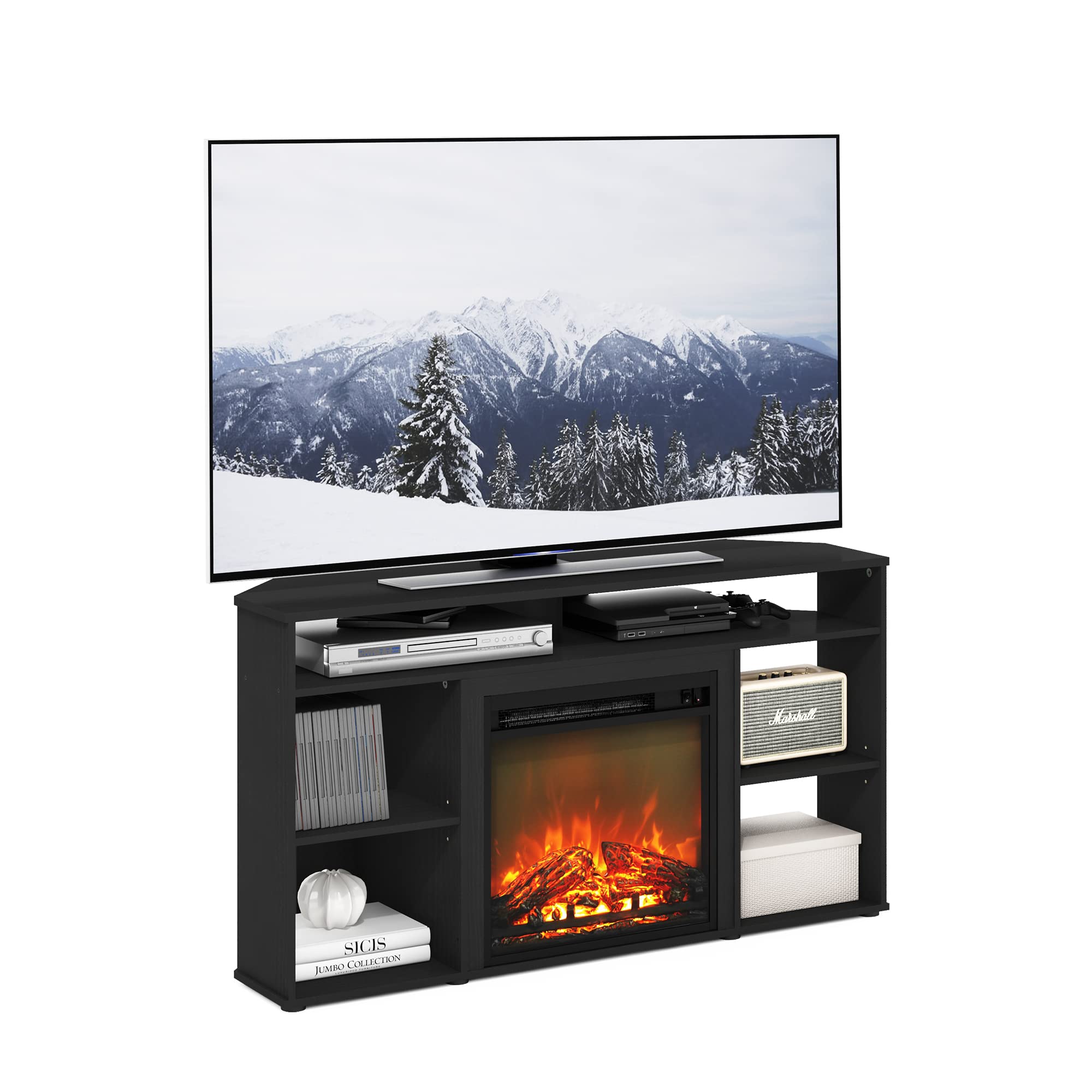 Photo 1 of *PARTS ONLY*/SELLING AS IS* *Pieces broken/Unsure if fireplace works?* Furinno Jensen Corner TV Stand with Fireplace for TV up to 55 Inches, Americano