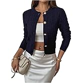 Floerns Women's Button Down Cardigan Sweater Crew Neck Long Sleeve Knit Casual Outerwear