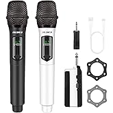 talomen Wireless Microphones, Professional Dual Karaoke Microphone for Singing, Handheld Cordless Dynamic Mic System with Rechargeable Receiver(160 Ft) for Wedding, DJ, Speech, Church, Party, K602-BW