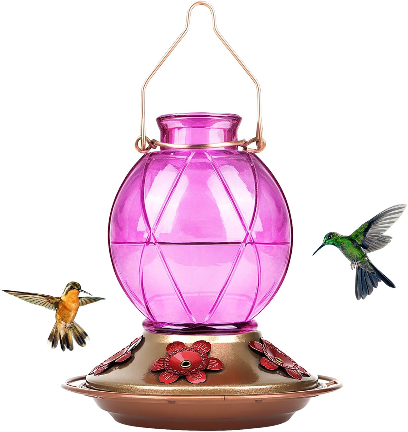 Backyard Birding & Wildlife - BOLITE Hummingbird Feeder, 18016P Glass Hummingbird Feeder for Outdoors, Netted Texture Ball Shape Bottle, 18 Ounces, Lavender