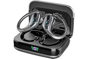 sajawass Wireless Bluetooth Earbuds, 75Hrs Playback, LED Display Charging Case, Ear Hooks, IPX7 Waterproof, Over-Ear Design for Sports, Running, Workout Black