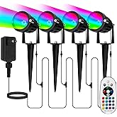 Elenora Christmas Spotlights Outdoor, All-in-ONE RGBW Halloween Spot Lights with Remote, 6W 24V Plug-in Color Changing Low Voltage Landscape Lighting Kit with IP65 Waterproof for Yard Garden, 4 Pack