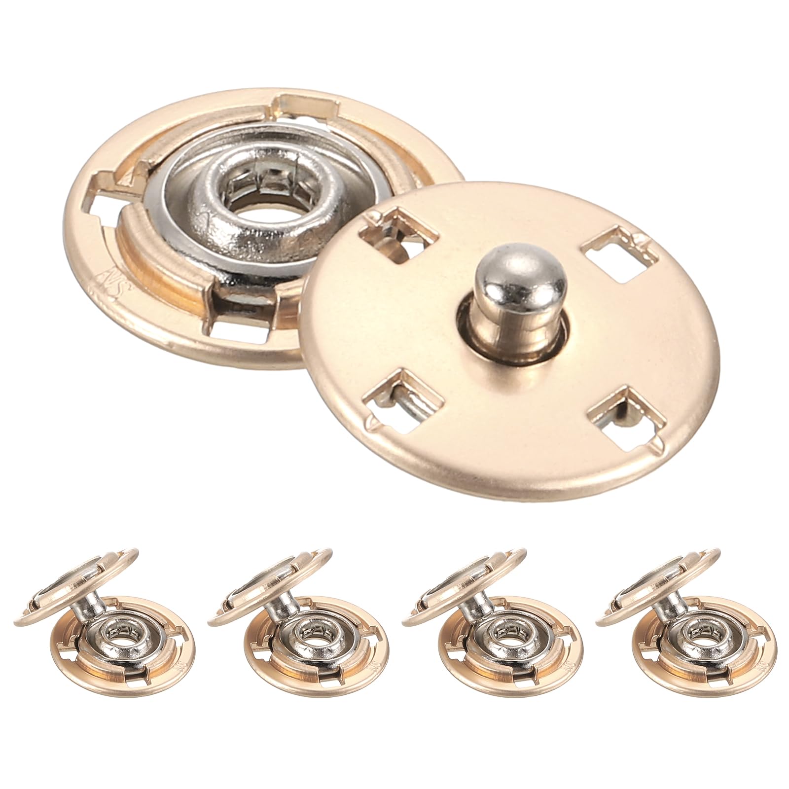 Photo 1 of uxcell 5Pcs Snap Buttons, Metal Invisible Buckle Fasteners Press Studs Buttons for Clothing Leather Sewing (Gold, 15mm)