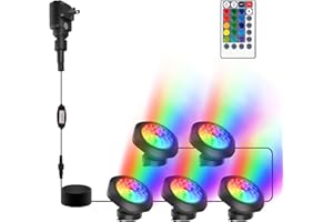 CREPOW RGBW Pond Lights, 18 LED Super Bright Underwater Submersible Fountain Lights Color Changing Spotlights, 98ft Remote Control IP68 Waterproof for Fish Aquarium Tank Garden Yard Pool (Set of 5)
