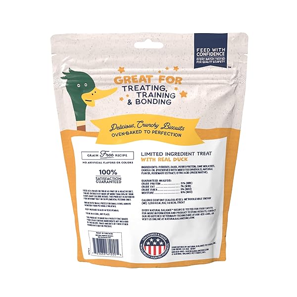 NATURAL BALANCE LIMITED INGREDIENT REWARDS CRUNCHY BISCUITS, GRAIN-FREE DOG TREATS FOR ADULT DOGS OF ALL BREEDS, DUCK RECIPE, 14 OUNCE (PACK OF 1)