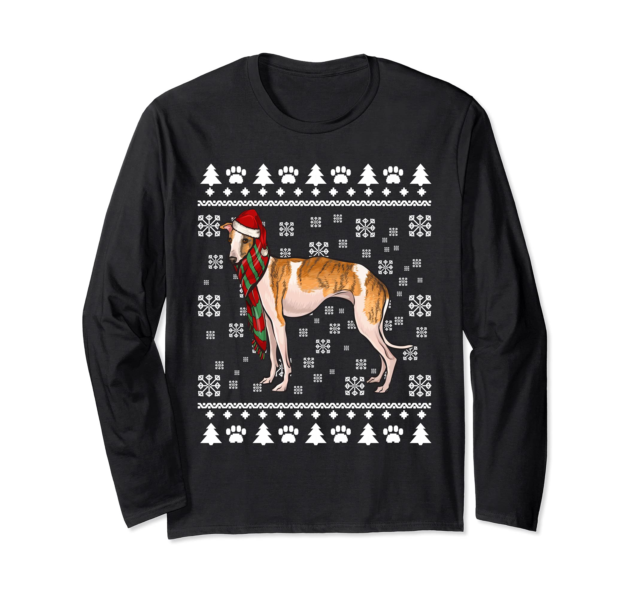 Whippet Dog Santa Hat Xmas Ugly Christmas Long Sleeve T-Shirt
