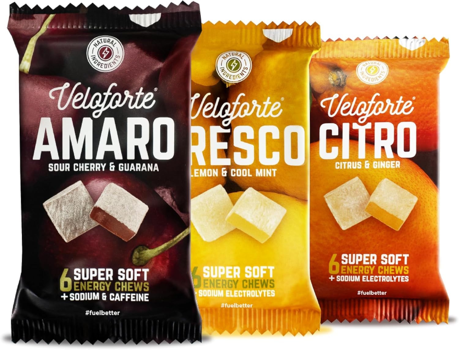 Veloforte Mixed Energy Chews For Running, Cycling, Triathlon | Powerful natural ingredients. Great taste, melt-in-mouth clean alternative to shots or gummies | Variety | 9-pack