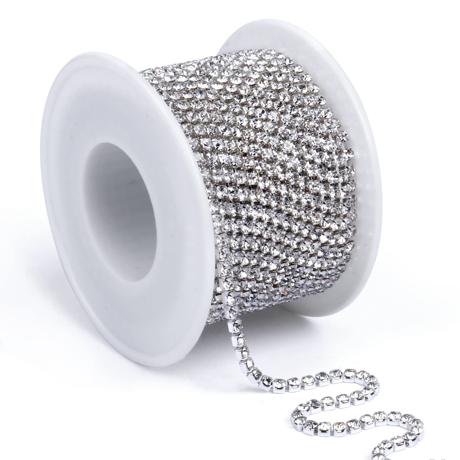 Photo 1 of [11 Yards] Crystal Rhinestone Chain, [10M/ 2.5MM] Silver Rhinestone Close Chain Trim Clear Crystal String Claw Cup Chain for Sewing Crafts Jewelry Making Wedding Party Decoration