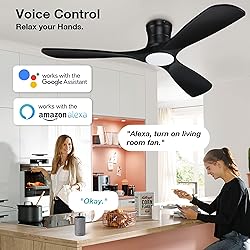 Hoenofly 52” Smart Wood Low Profile Ceiling Fan