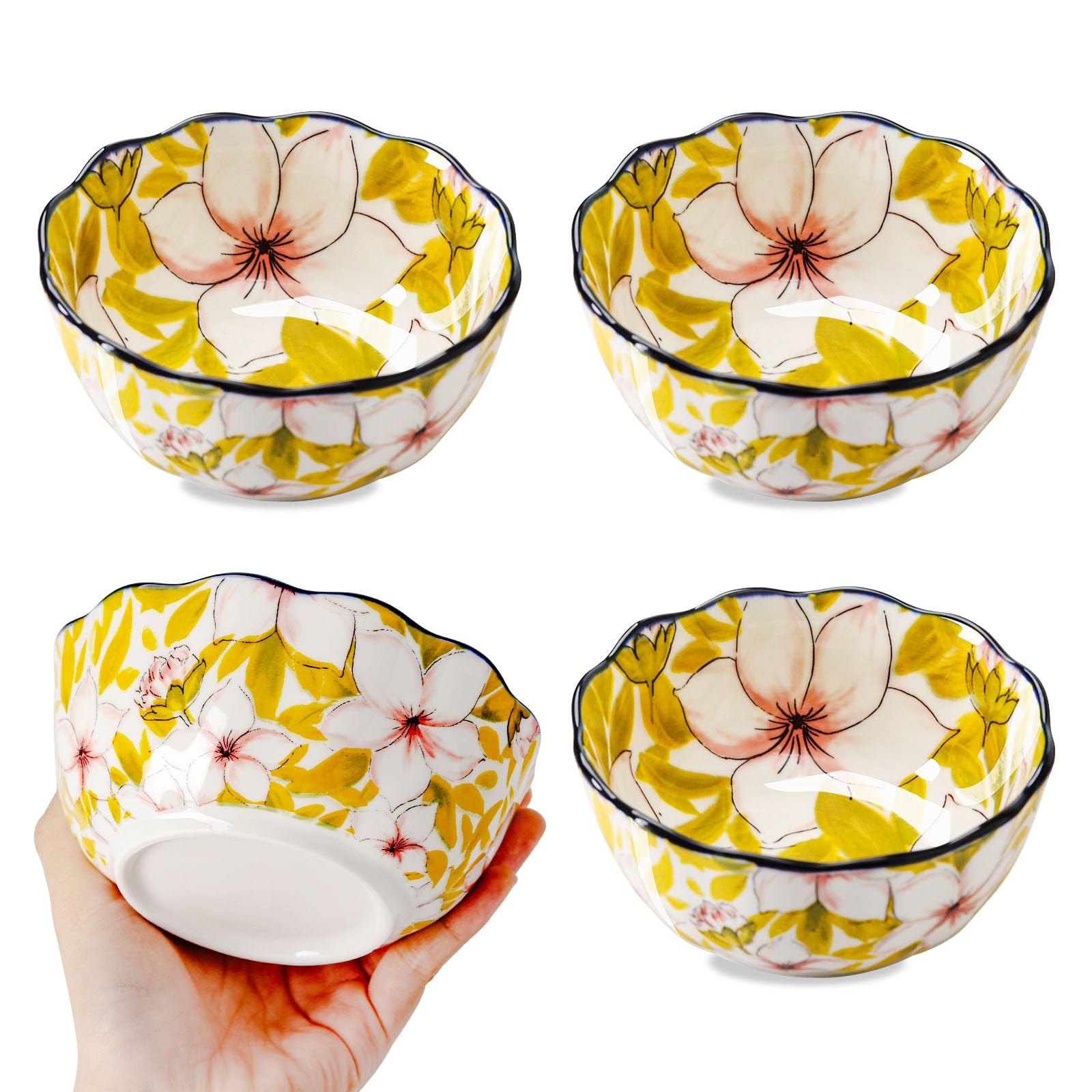 Photo 1 of 10 Oz Small Bowls Set of 4, Ceramic Mini Dessert & Dipping Dishes, 5" Porcelain Kids Bowls for Dip, Snacks, Ice Cream, Soup Condiments, Side Dishes, Rice, Microwave and Dishwasher Safe