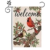 Welcome Winter Garden Flag Christma Cardinal Birds Yard Flag 12x18 Inch Double sided Red Bird Pine Twigs Berry Yard Banner Pinecone Garden Flags for Xmas Rustic Farmhouse Outdoor Decor