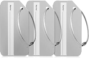 Travelambo 3 Pack Luggage Tags for Suitcases Aluminum Privacy Protection Bag Tags Luggage Identifier Travel Accessories Essentials (Silve)