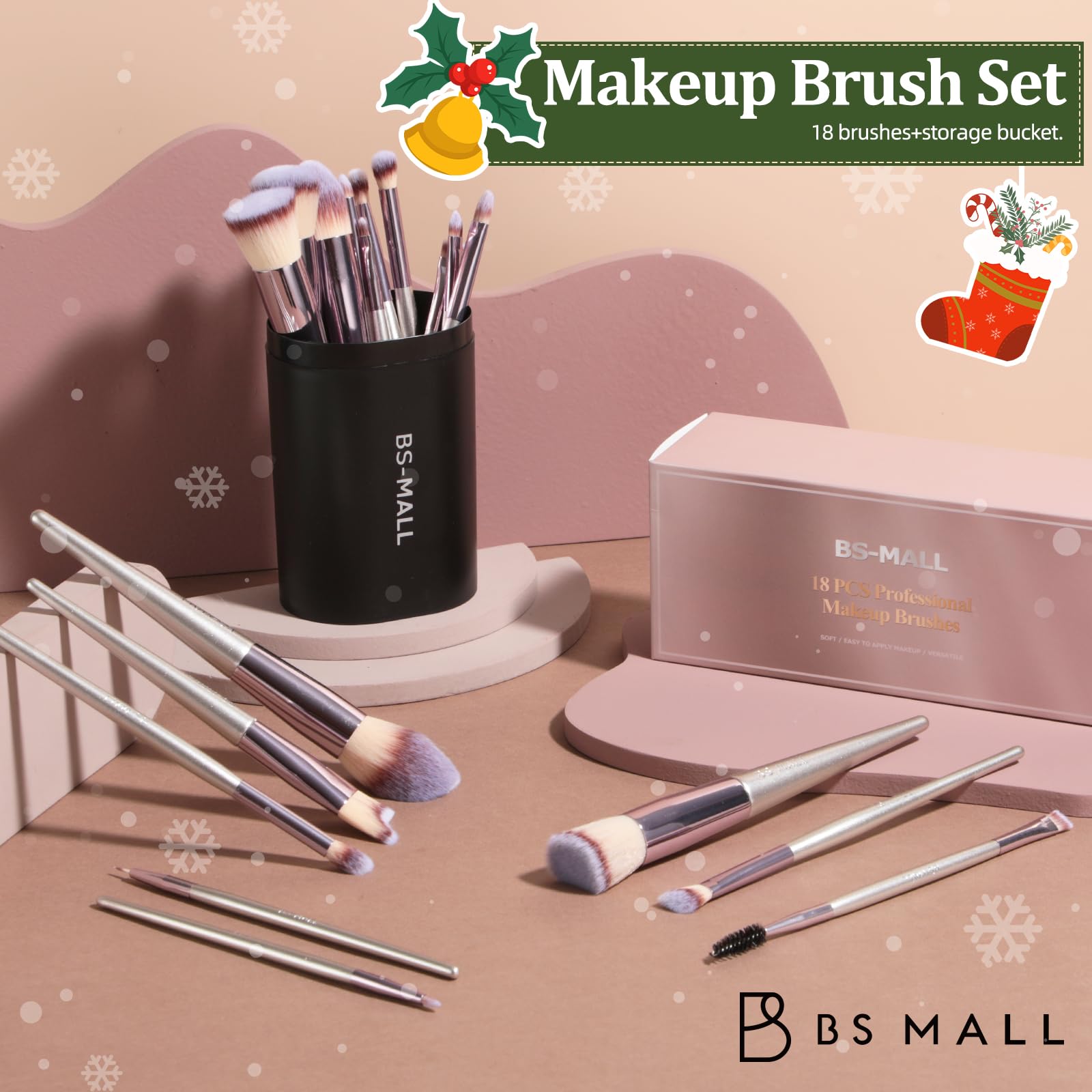 BS-MALL Makeup Brush Set 18 Pcs Premium Synthetic Foundation Powder Concealers Eye shadows Blush Makeup Brushes with black case