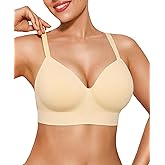 Popilush Bras for Women No Underwire Supportive Push Up Bralettes Wireless Full Coverage Plus Size T-Shirt Bra Skin