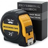 Mr. Pen- Retractable Tape Measure 25 ft, Yellow, Easy Read | Steel Retractable Measuring Tape with Fractions, Ideal for Construction &amp; DIY Projects