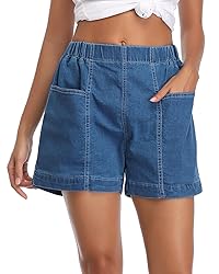 Fuinloth Women's Denim Shorts, Elastic Wasit Mid