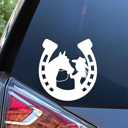 Amazon Co Jp サンセットグラフィック デカール 馬蹄にキスする馬 ビニール 車 デカール ステッカー 車 トラック バン 壁 ノートパソコン ホワイト 5 5インチ Sgd 車 バイク