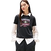 Tommy Jeans Womens Graphic Tee with Printed Crest and Logo Detail