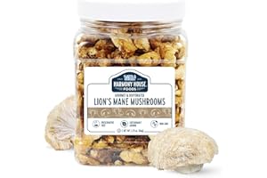 Harmony House Foods Dried Gourmet Lion's Mane Mushrooms (2.25 oz, Quart Size Jar)