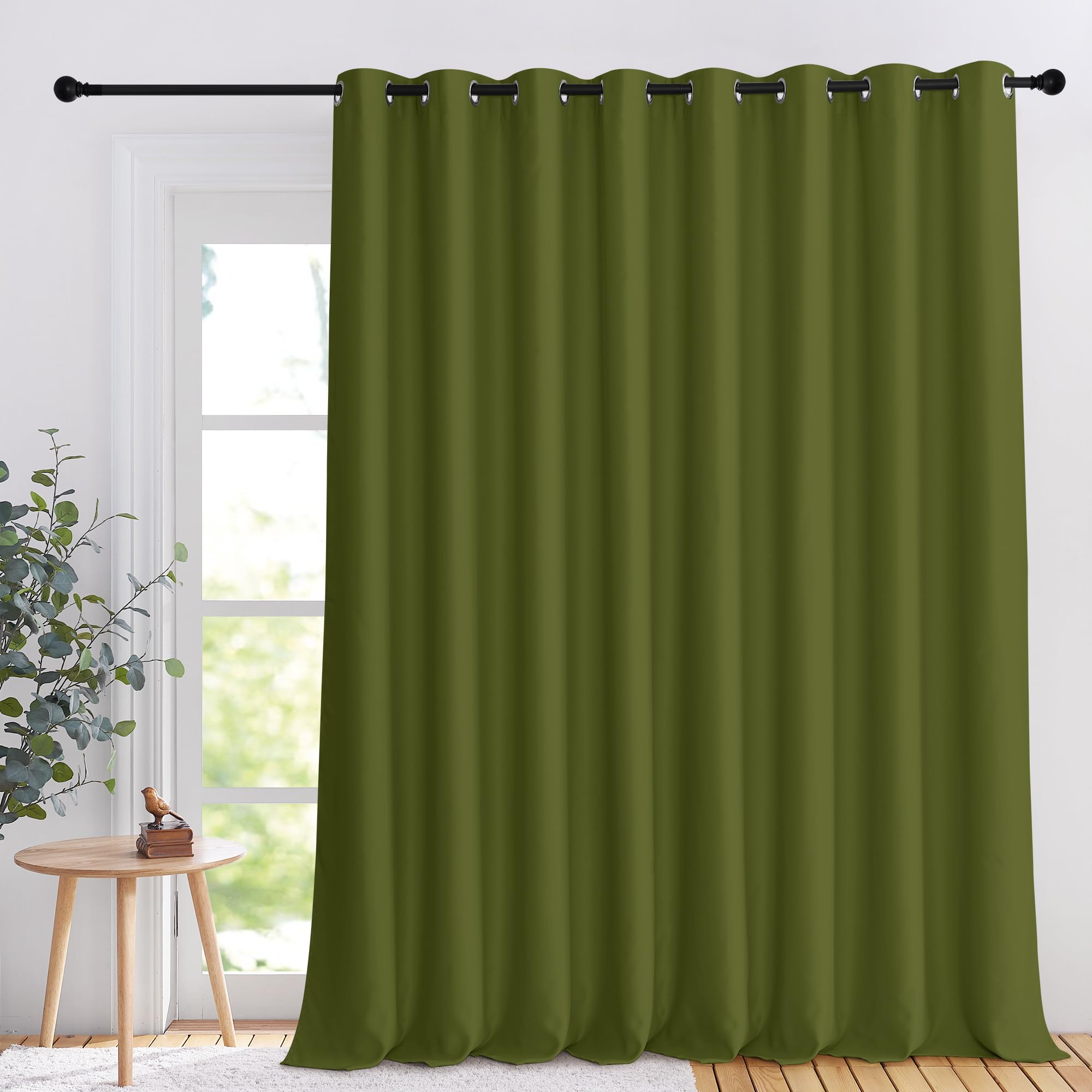 NICETOWN Black Out Sliding Door Curtain 108 inches Long, Grommet Patio Door Curtain Thermal Insulated Room Divider Drape for Bedroom/Living Room, W120 x L108, 1 Panel, Olive Green Image