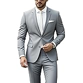 i · FineLong Mens Suits Classic fit 2 Piece 2 Button Formal Tuxedo Jacket Suits Pants Set for Wedding Business Prom