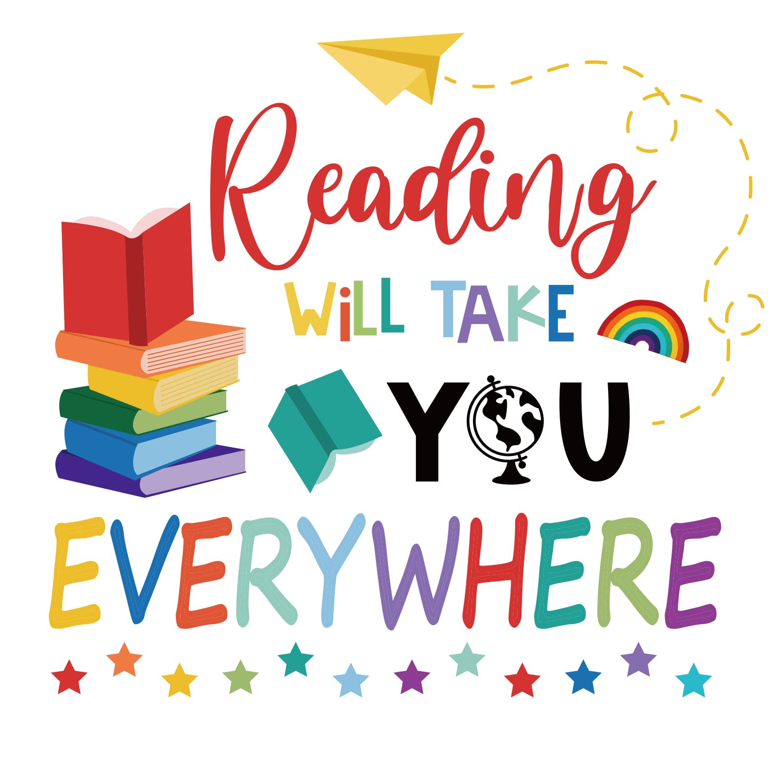 SUPERDANT Reading Wall Stickers Nursery Wall Stickers Book Quotes Decals for Walls Reading Will Take You Everywhere Decal for Classroom Library Study Room Kid's Bedroom Back to School