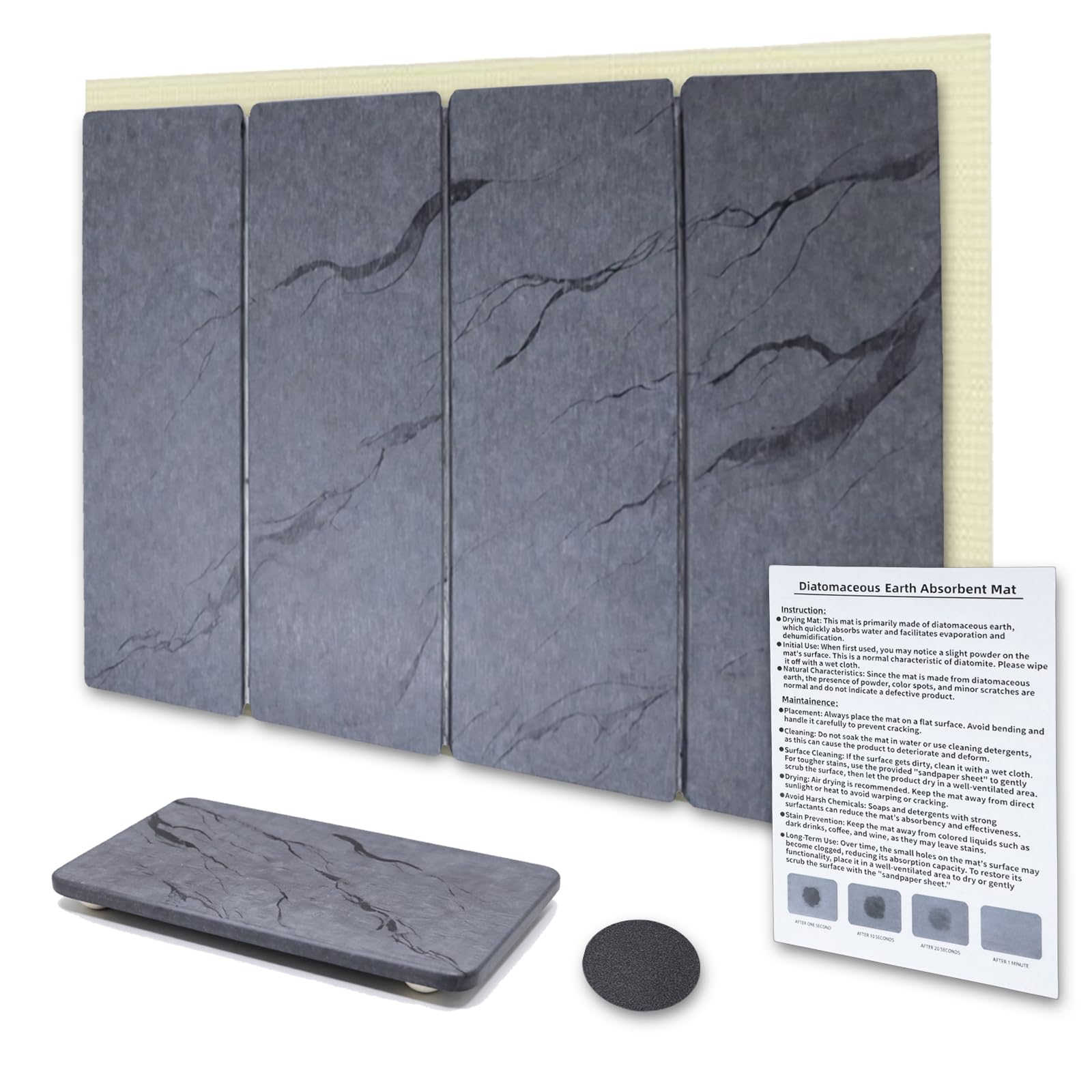 Photo 1 of 2 PCS Large Stone Dish Drying Mat for Kitchen Counter Diatomaceous Earth Quick Dry Foldable Dish Drying Pad with Anti Slip Mesh Mats(16x24in 4x8in grey)