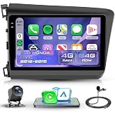 [4+64G] Android 15 Car Radio for Honda Civic 2012 2013 2014 2015 with Wireless CarPlay/Android Auto, 9 inch in-Cell Screen Stereo, GPS Navigation/WiFi/Bluetooth/Mirror Link/SWC/HD Backup Camera