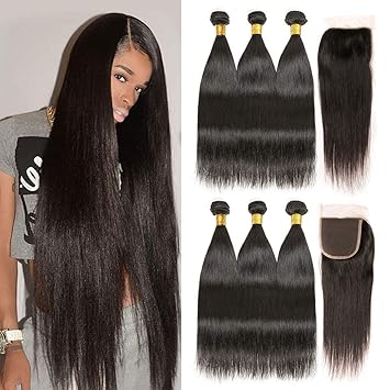 Amazon Com Brazilian Hair 3 Bundles With Closure 8a Unprocessed