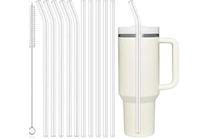 PROOCI EMPOWERING A BETTER LIFE Reusable Straws for Stanley 40/30/20/14 oz Tumbler, PROOCI® 10-Pack 12" Hard Plastic Straws with Cleaning Brush, Clear Tritan Material, Long Bendy Replacement Straw for Yeti/Starbucks Cup, Food Grade