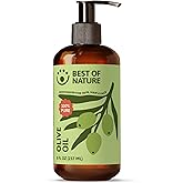 Best of Nature 100% Pure Olive Massage & Body Oil – Cold Pressed, Natural & Unscented Moisturizer for Skin, Hair & Bath, 8 fl oz