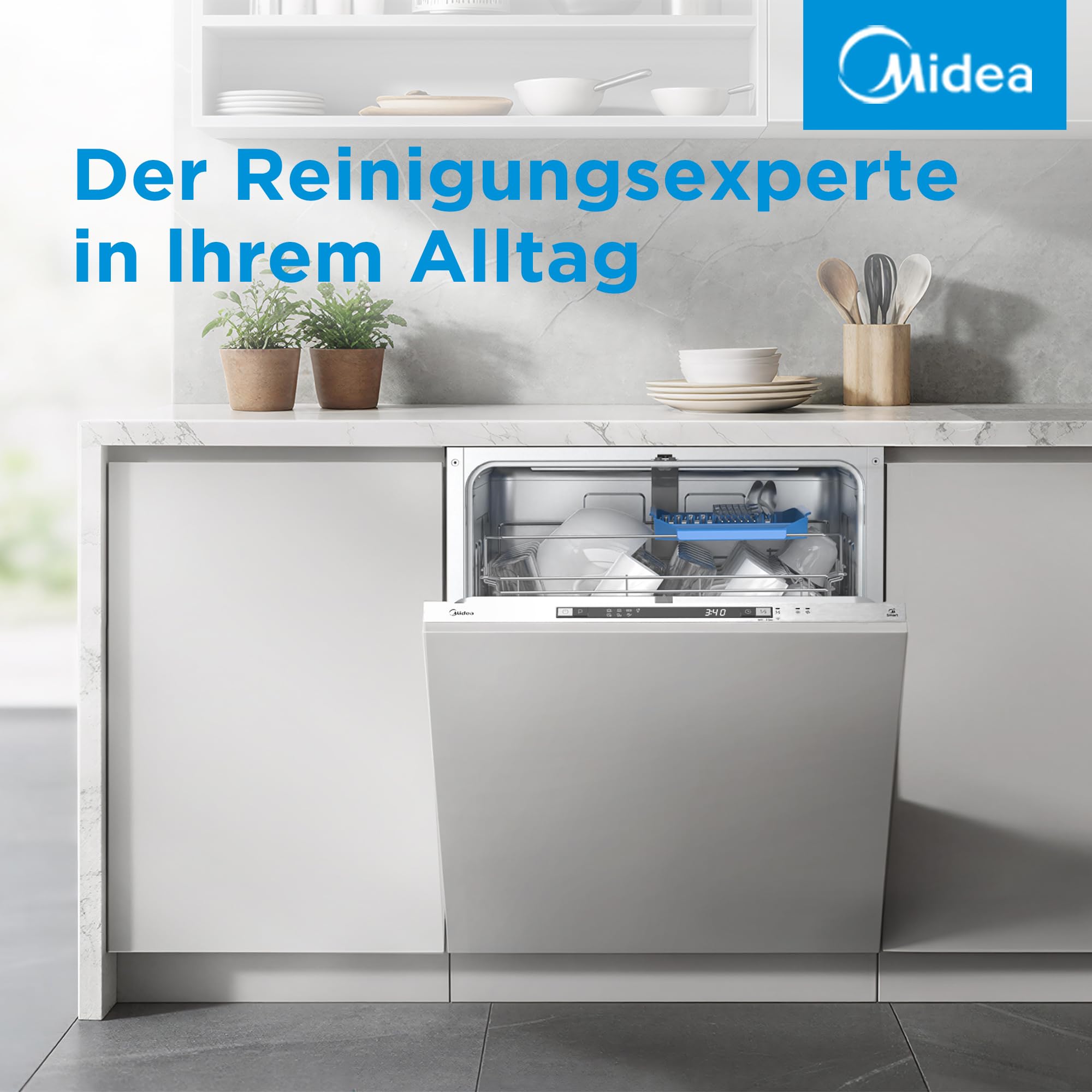 Midea SV 4.60 wi Geschirrspüler Vollintegriert 60cm, 14 Maßgedecke, 8 Programme, Automatische Türöffnung, LED Display, Leise, Vollwasserschutz, Spülmaschine Unterbaufähig 8