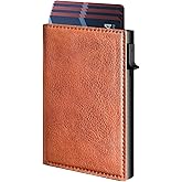 Shcnlery Wallet for Men, Mens Minimalist Wallet 9-14 Cards, RFID Blocking Smart Pop Up Card Wallet, Metal Aluminum Credit Card Holder,Slim Compact Wallet with Money Clip ID Window(Redish)