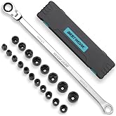 16.5" Long Flex Head Nano Ratchet Wrench &amp; 19 Pcs 3/8" Nano Impact Sockets | Dual-Head Design, Laser-Etched Markings, 6-24mm, Metric, for Automotive, Bicycle &amp; Industrial Use, Storage Case