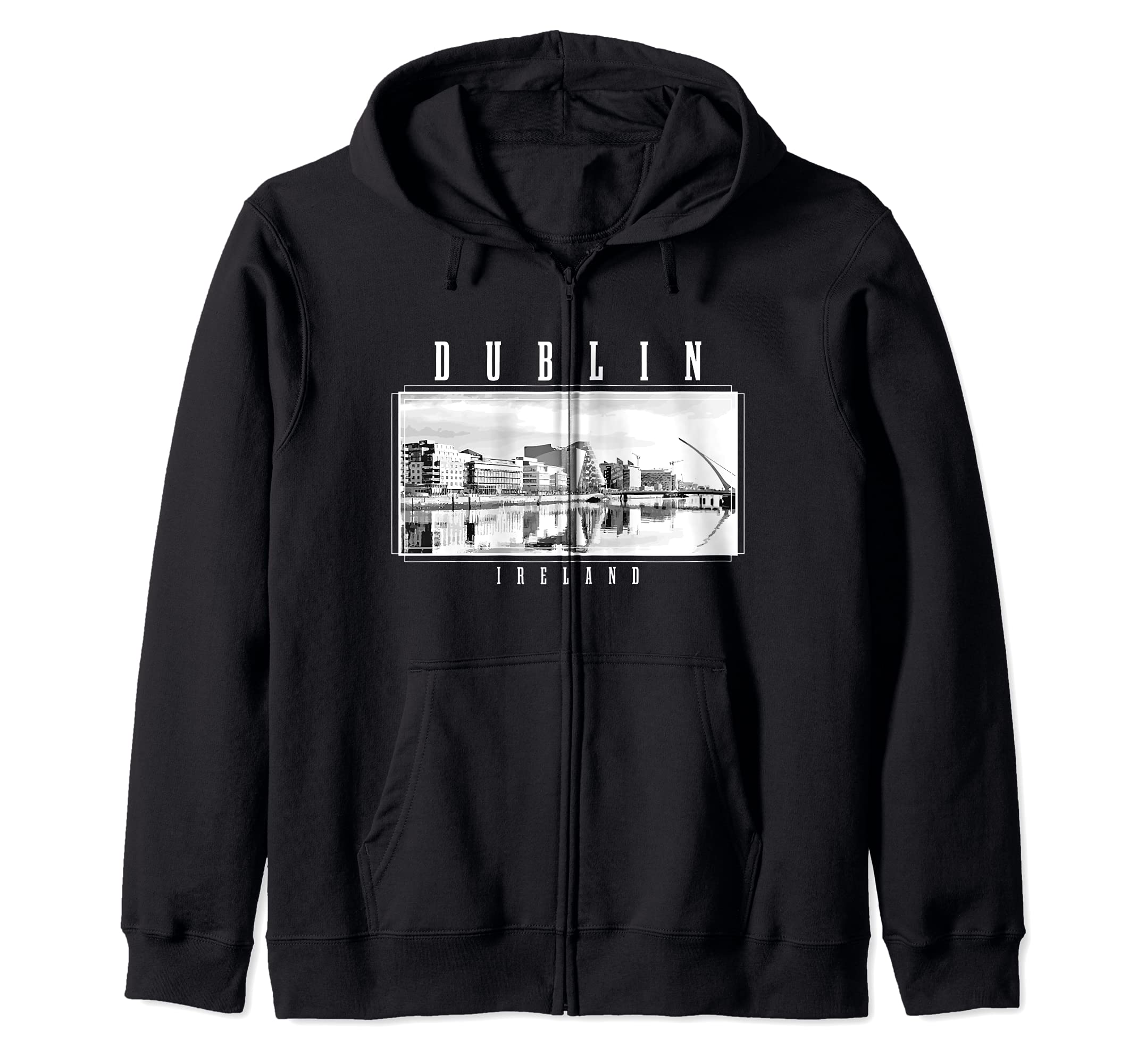 Dublin Ireland Vintage Skyline Black & White Vintage Dublin Zip Hoodie