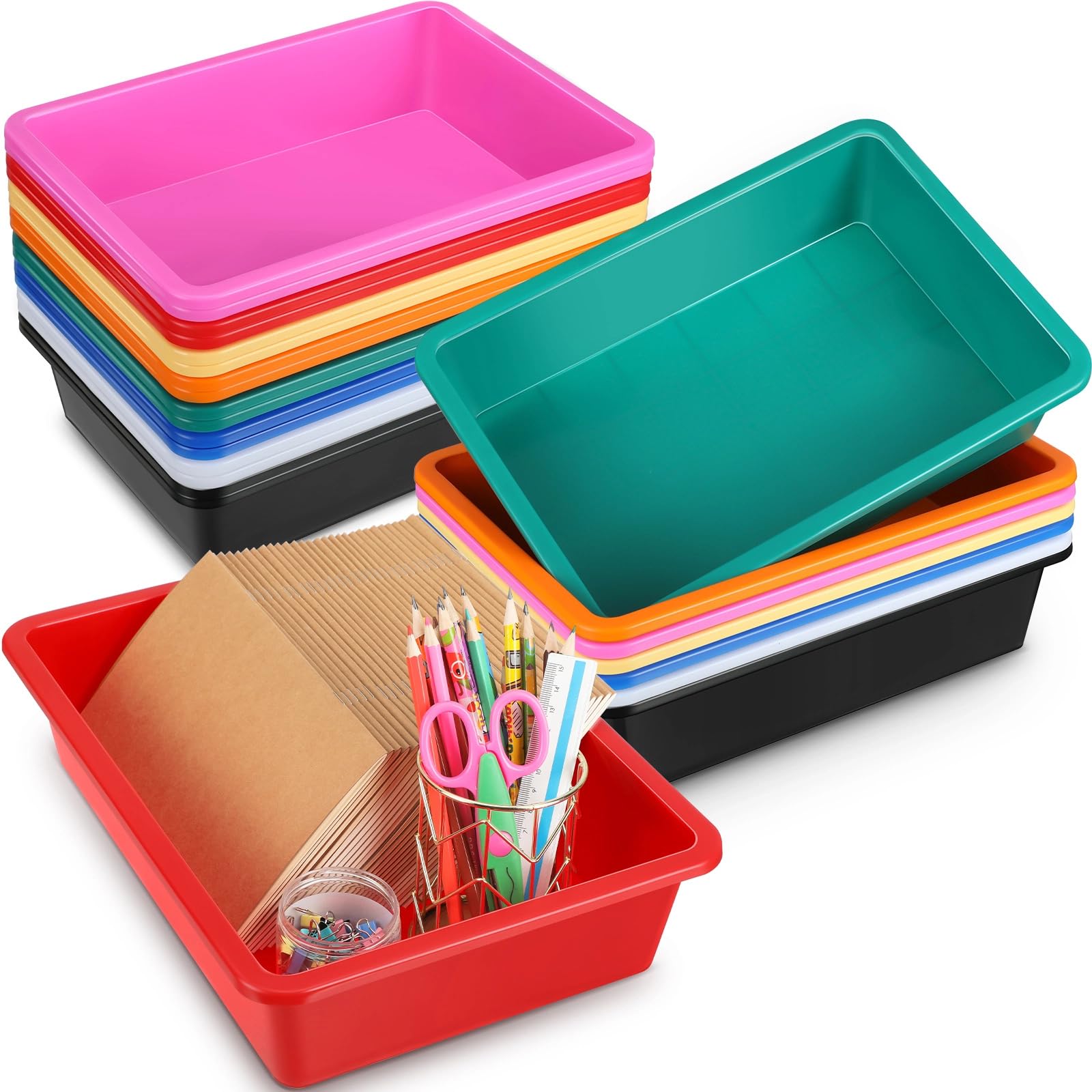24 Pack Paper Organizer Bins Letter Flat Storage Tray Colorful Plastic ...