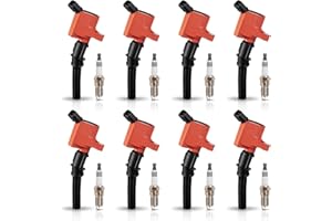 ENA Set of 8 Red Ignition Coil Pack and Platinum Spark Plug Compatible with Mercury Ford F150 E150 E250 Expedition Explorer Grand Marquis Crown Victoria 4.6L 5.4L V8 Replacement for SP493 DG508