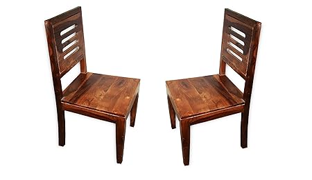 KINGWOOD FURNITURE Dining Chair in Sheesham Wood with Walnut Finish - Set of 2