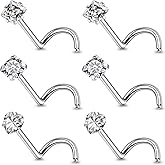 Lsnevsie 20G Astm F136 Titanium Nose Rings Studs Piercing Jewelry for Women L Shaped Corkscrew Straight Titanium Heart Nose Rings Studs Round Square CZ Nostril Piercing Jewelry for Women Men