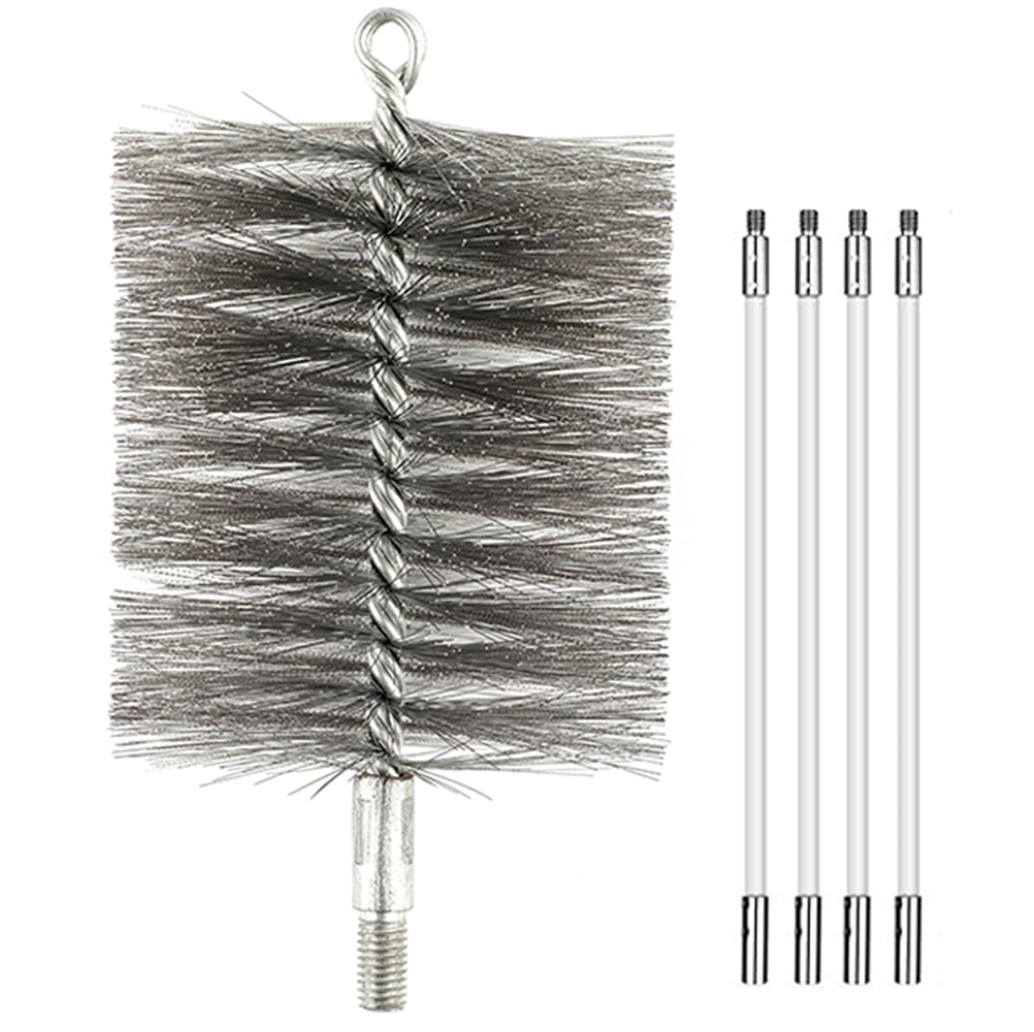 Photo 1 of 50-inch Long Tent Wood Burning Stove Pipe Cleaning Brush with Stainless Steel Bristles, and Chimney Cleaning Wire Brush with 4 Flexible Rods, 3.5'' Brush Heads