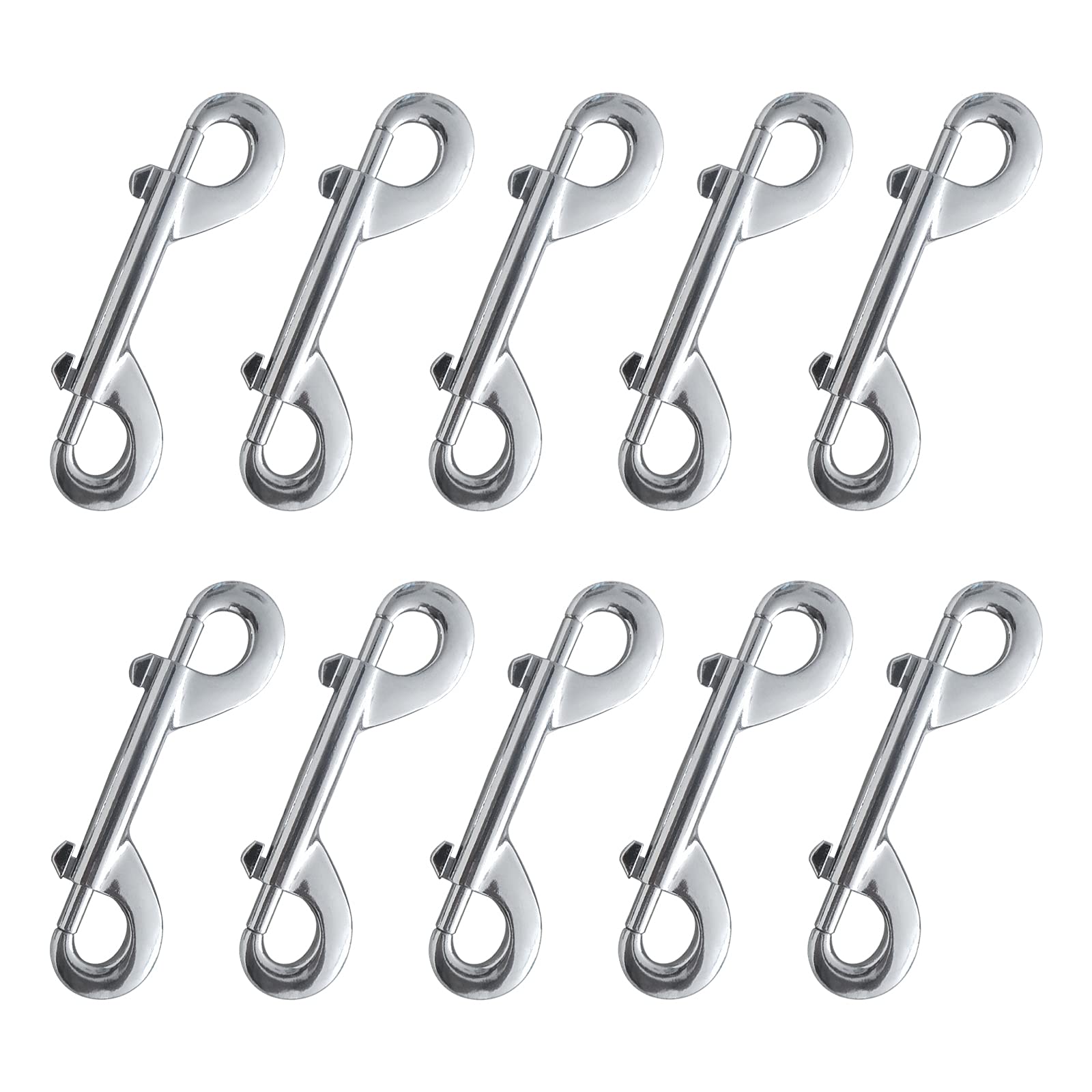 INCREWAY Double Ended Bolt Snap Hook, 10Pcs Zinc Alloy Metal Chain Clips Lightweight Trigger Chain Clips for Pet Feed Bucket Key Chain, Silver