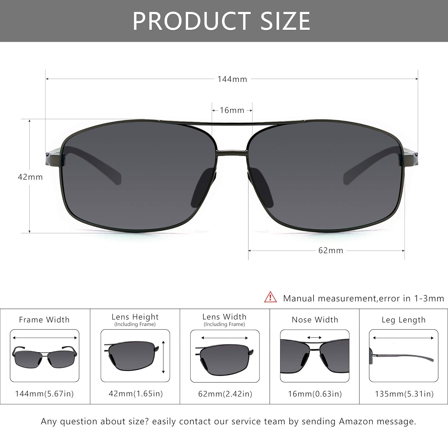 SUNGAIT Ultra Lightweight Rectangular Polarized Sunglasses UV400 Protection (Gunmetal Frame Gray Lens, 62) Metal Frame 2458 QKH: Clothing