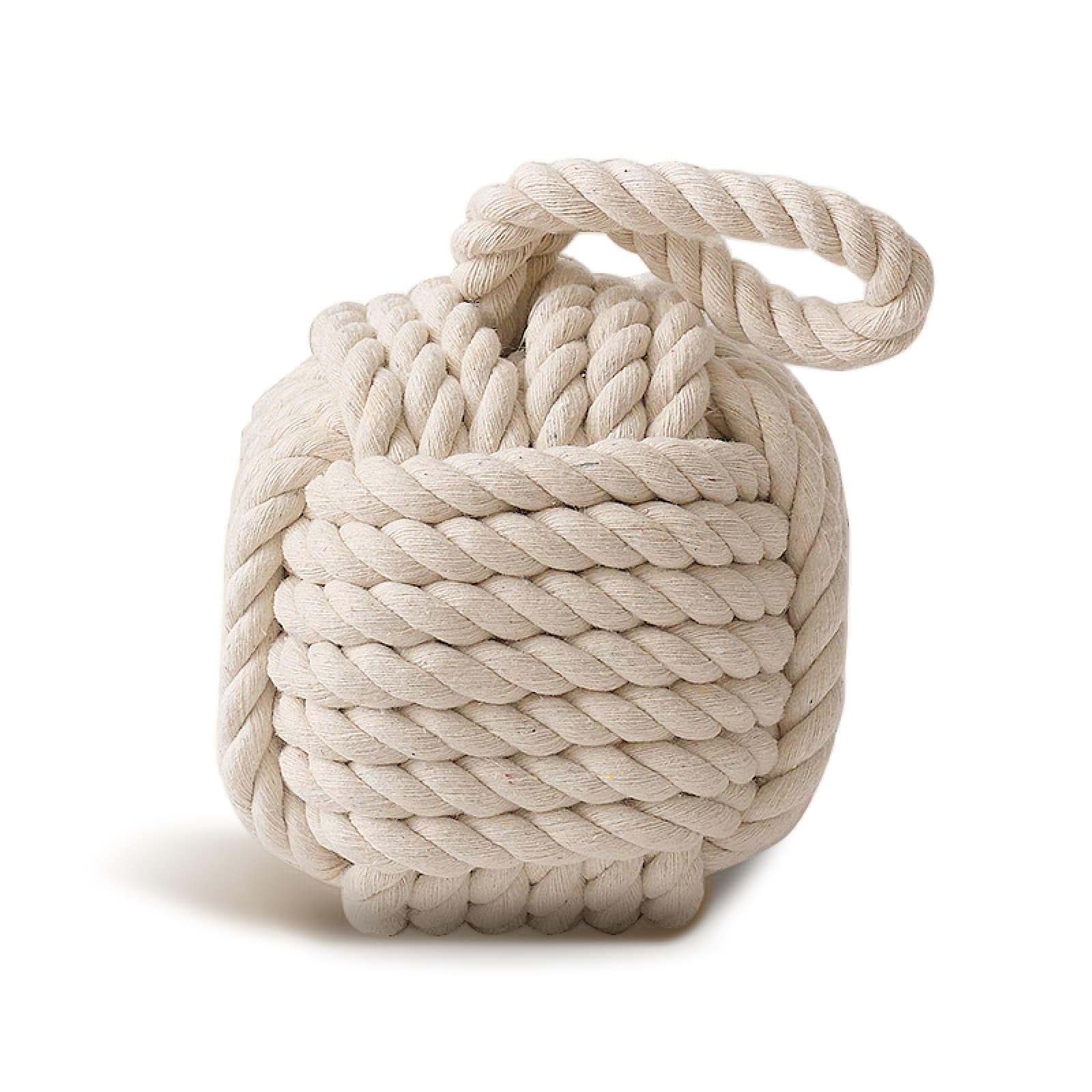 Eidoct Square Rope Door Stopper, 1.7KG/3.75LB Nautical Square Rope Knot Doorstop with Handle, 14x14x14CM Weighted Interior Door Stops, Beige Handmade Decorative Rope Door Stop for Door and Window
