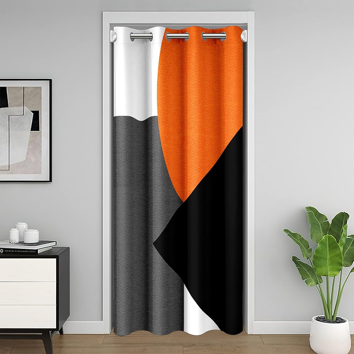 Orange Black Grey Door Curtain for Room Divider Curtain Cover 132x203cm Geometric Circle Triangle Pattern 30%-50% Room Darkening Blackout Curtain Abstract Art Window Treatments