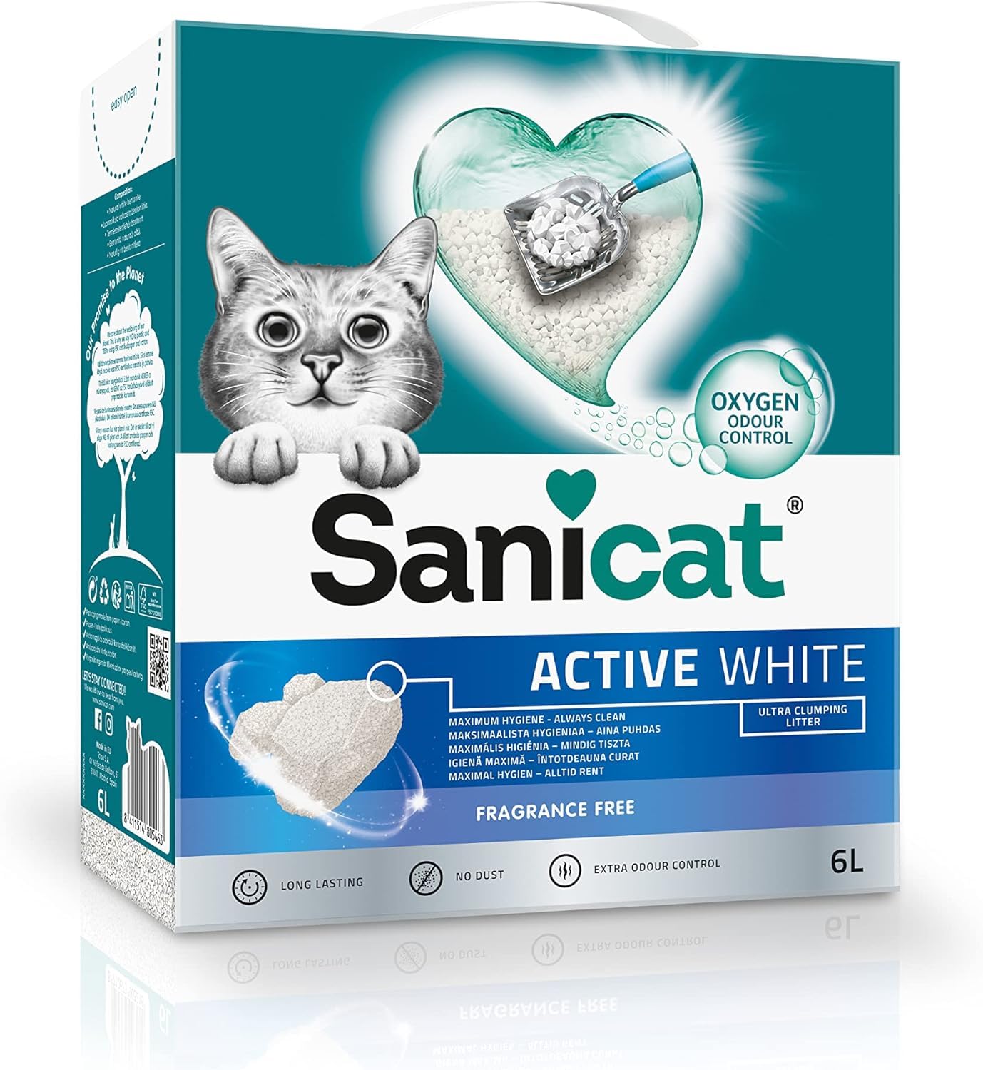 Sanicat - Active White Clumping Fragance-Free Cat Litter | Made of natural minerals with guaranteed odour control | Absorbs moisture and makes cleaning easier | 6 L capacity